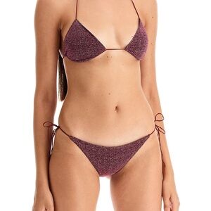 Oseree Shimmery Chocolate Brown Triangle Bikini with Tie-Side Bottoms